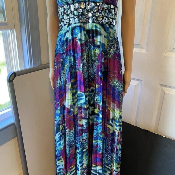 Speckless Maxi Evening Dress S Halter V Neck Abstract Multicolor Art To Wear Art - Picture 7 of 11